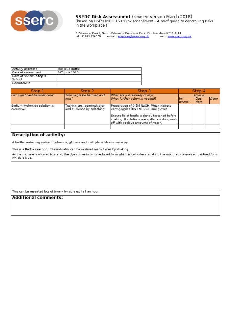 Blue Bottle Experiment Risk Assessment | PDF