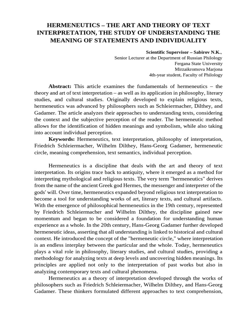 Hermeneutics | PDF | Hermeneutics | Liberal Arts Education