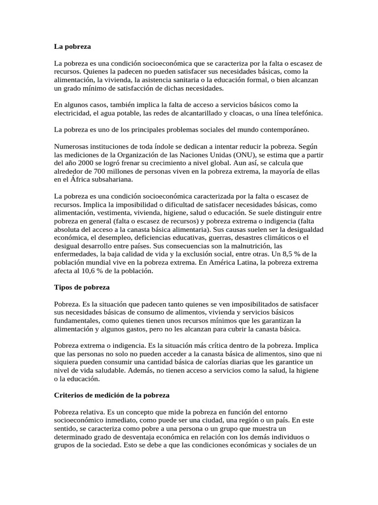 Causas y Consecuencias de la Pobreza | PDF | Pobreza | Pobreza e indigencia