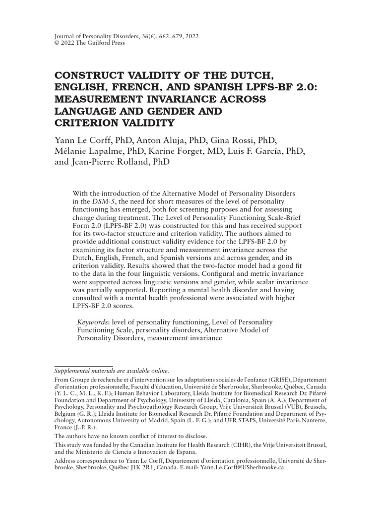 Validity of LPFS-BF 2.0 Across Languages | PDF | Validity (Statistics ...