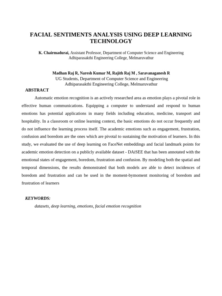 Analysis of Facial Sentiments Using Deep Learning Technology (Abstarct ...