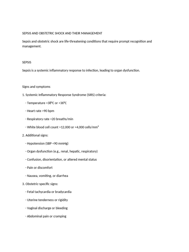 Sepsis and Obstetric Shock | PDF | Sepsis | Medicine