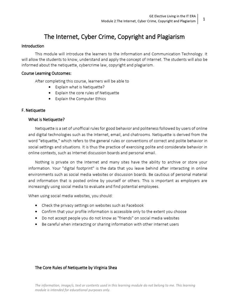 Internet Etiquette and Cyber Safety Guide | PDF | Internet Forum | Internet