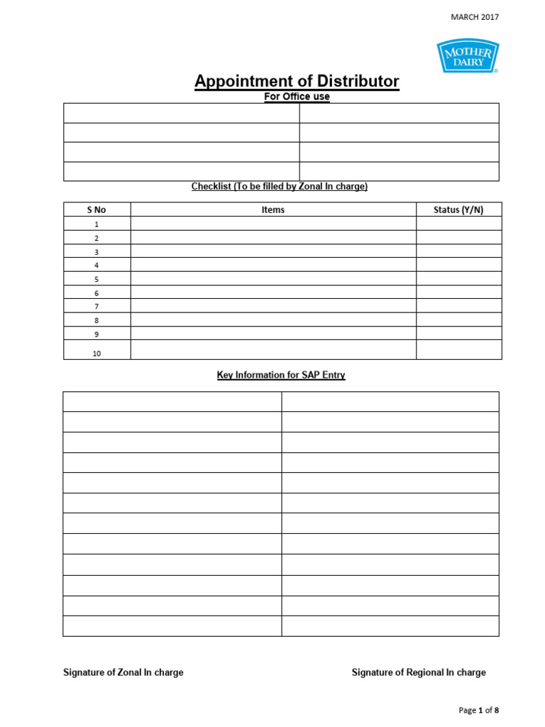 Distributor Appointment Checklist Guide | PDF | Dairy | Cheque