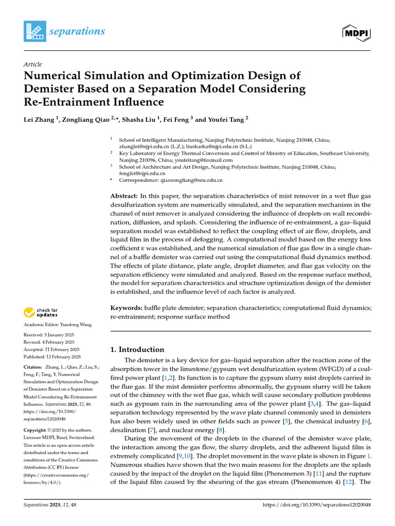 Numerical Simulation And Optimization Design Of Demister Based On A