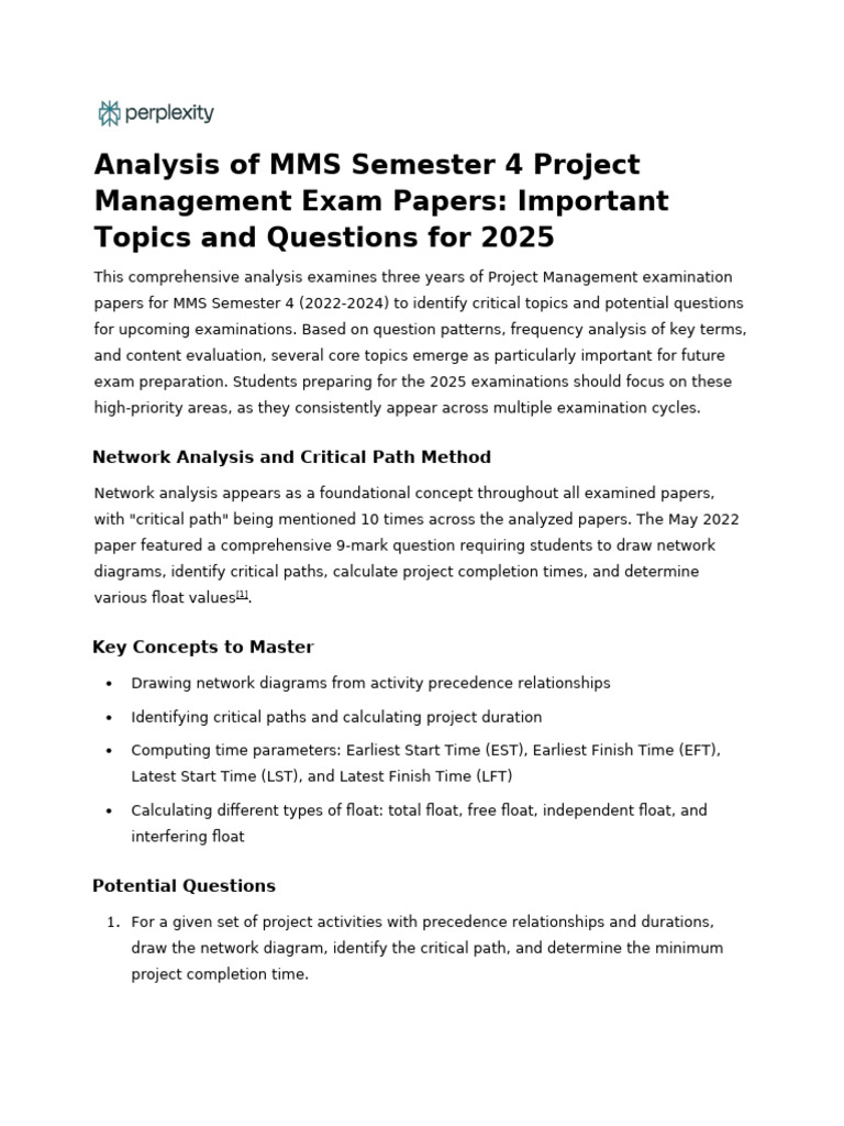 MMS Project Management Exam Insights 2025 | PDF | Net Present Value ...