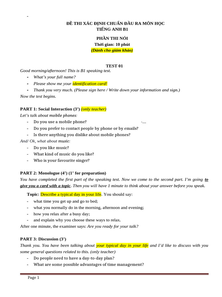 B1 Speaking Test Template | PDF