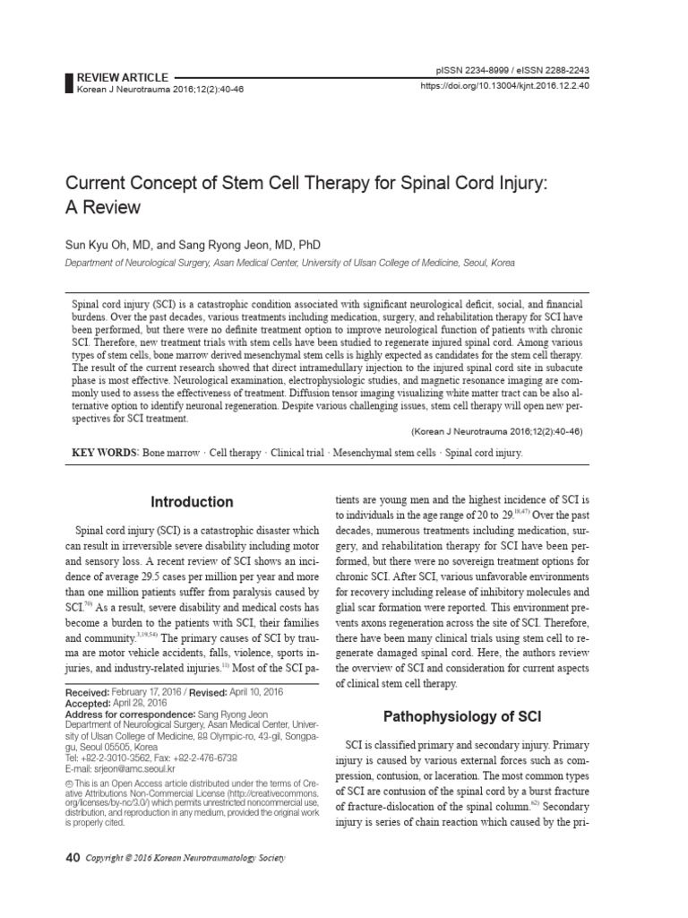 Stem Cell Therapy for Spinal Cord Injury | PDF | Stem Cell | Cell Biology