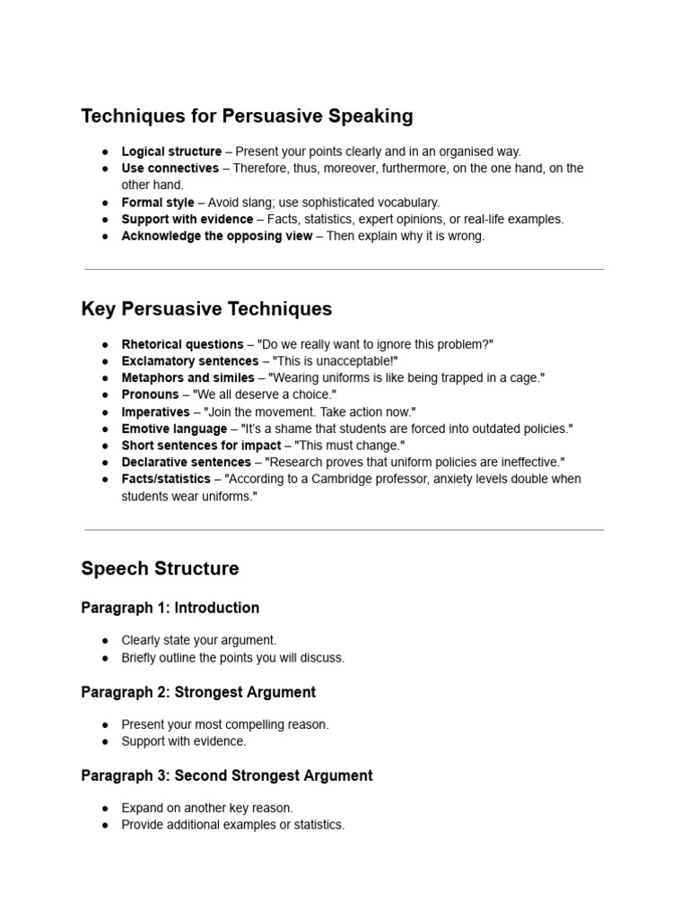 Techniques For Persuasive Speaking | PDF | Argument | Cognition