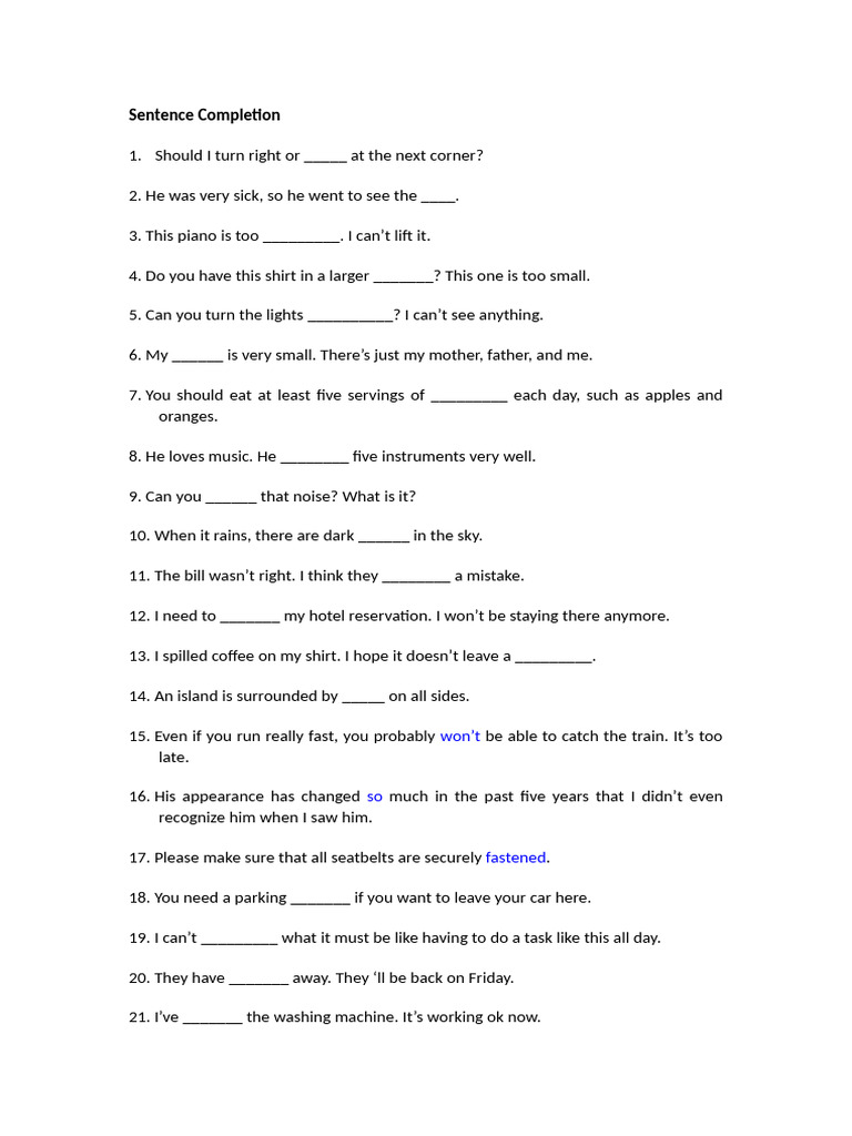 VEPT Sentence Completion | PDF