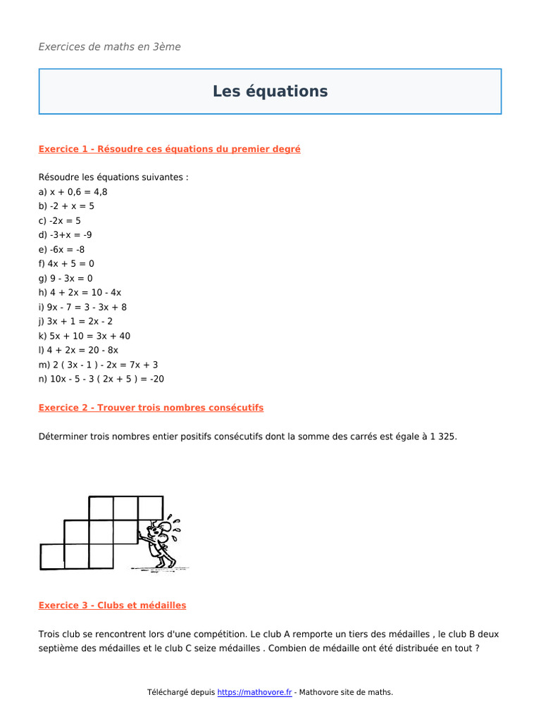 Exercices d'équations pour 3ème | PDF | Équations | Mathématiques ...