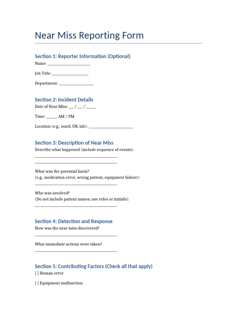 Near Miss Reporting Form Template | PDF
