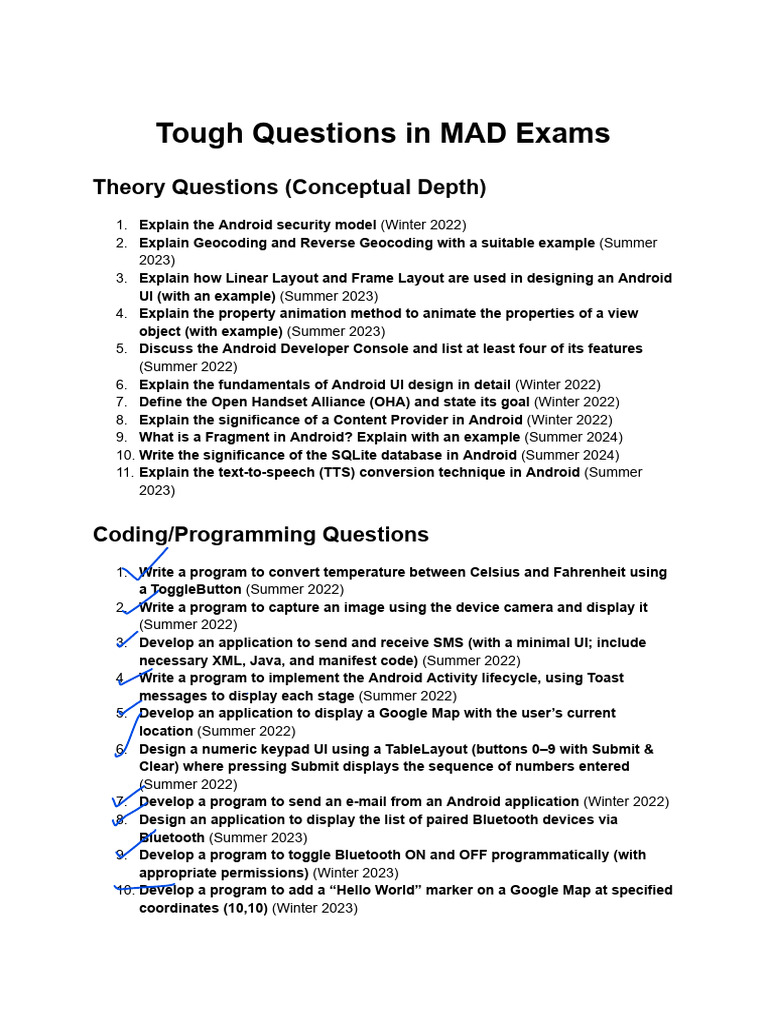 Tough Questions in MAD Exams-1 | PDF | Android (Operating System ...