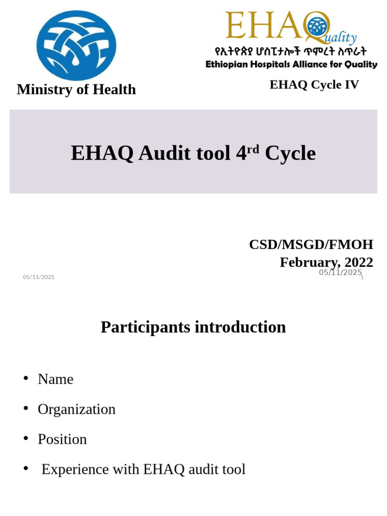 EHAQ Audit Tool Introduction | PDF | Audit | Health Care