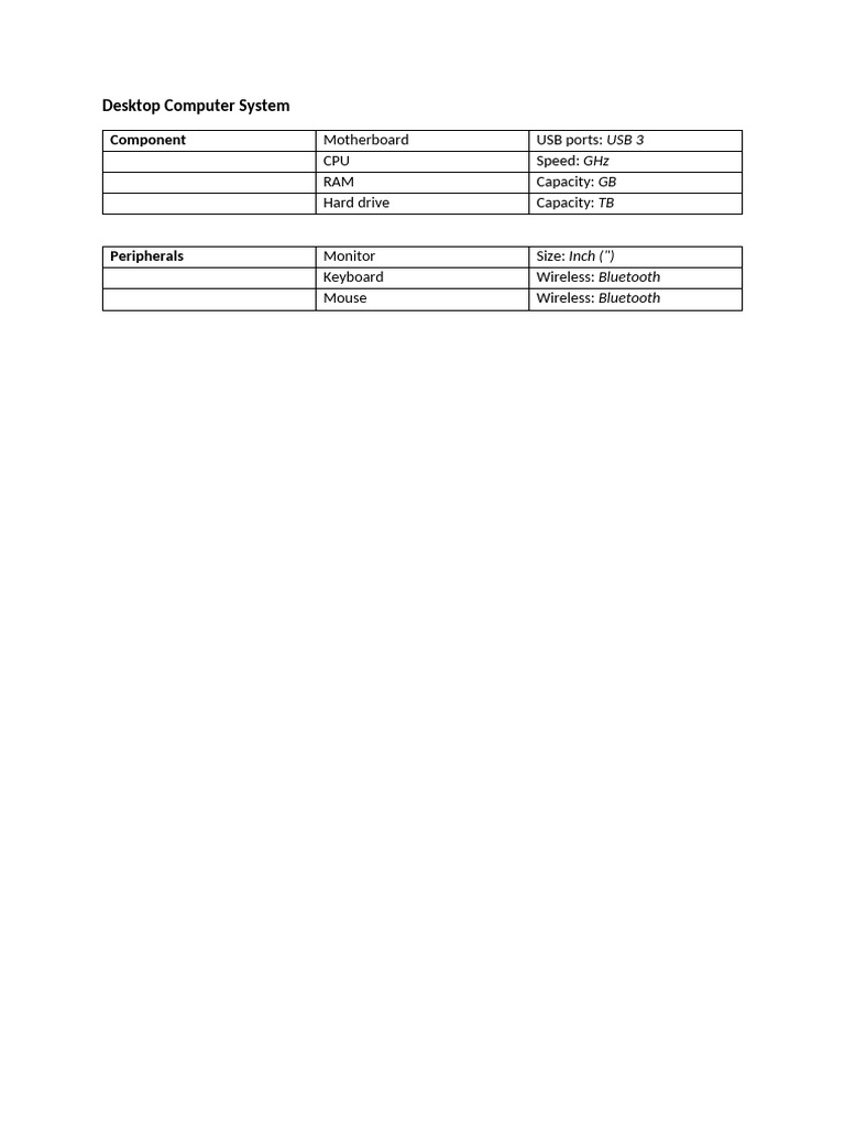 Desktop Computer System Specifications | PDF
