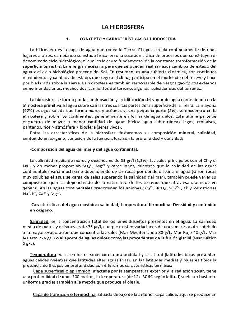 Características y Ciclo de la Hidrosfera | PDF | Agua | El ciclo del agua