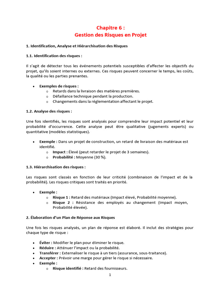 Gestion des Risques en Projet : Méthodes et Outils | PDF | Gestion des ...