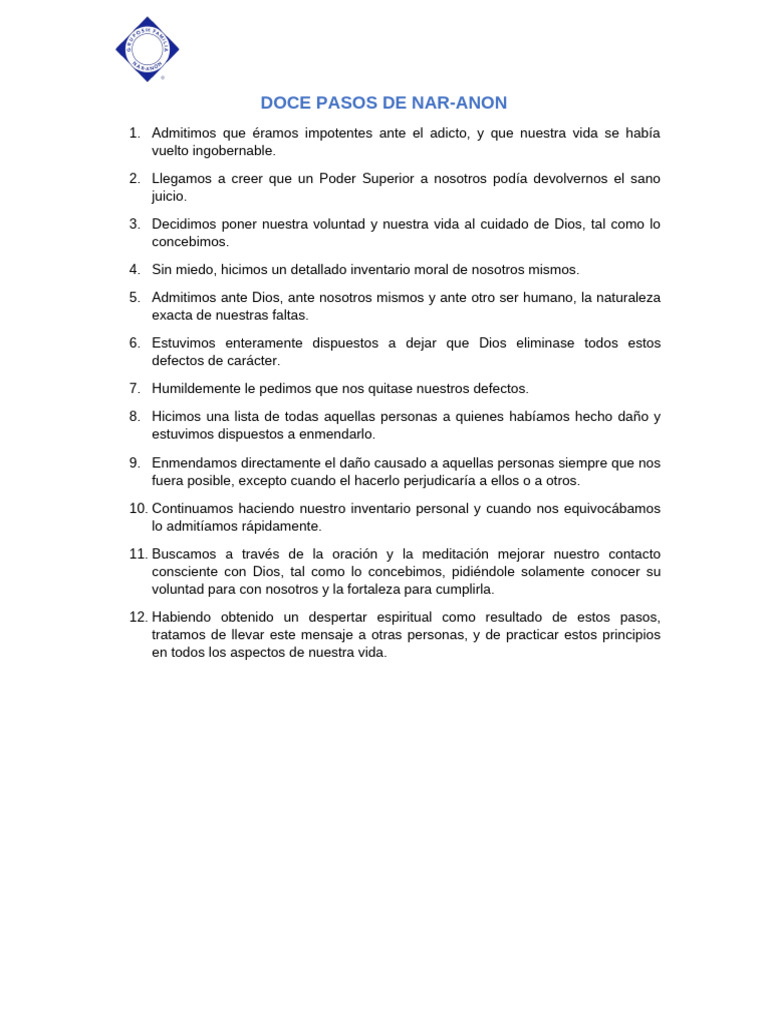 Doce Pasos de Nar-Anon | PDF | Anonimato | Liderazgo