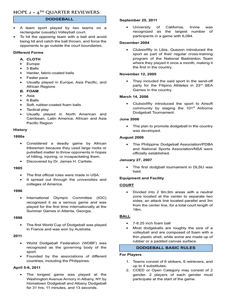 Dodgeball and Handball Overview Guide | PDF | Athletic Sports | Ball Games