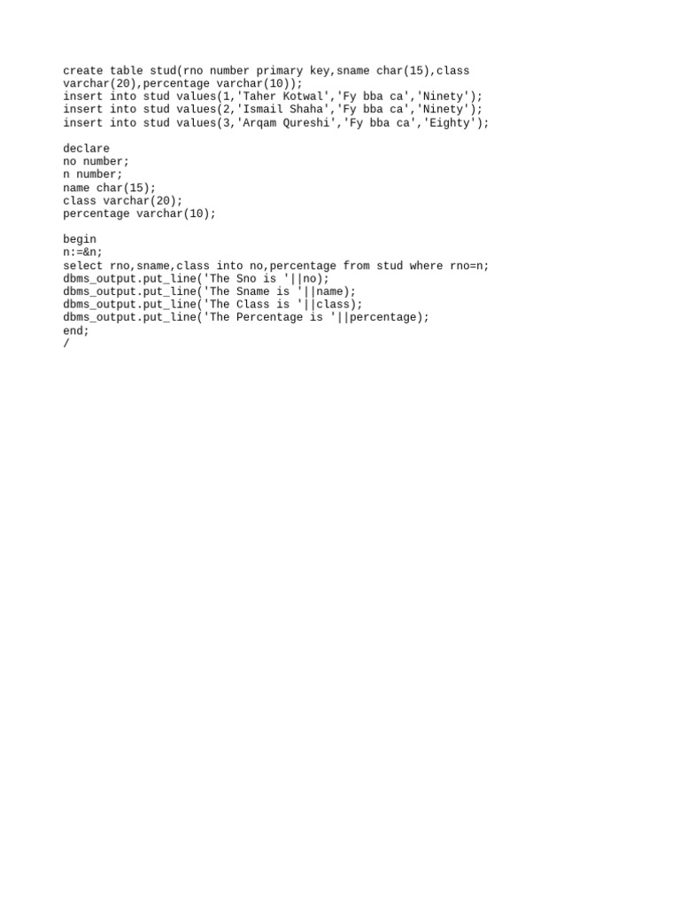 SQL Table Creation and Data Retrieval | PDF