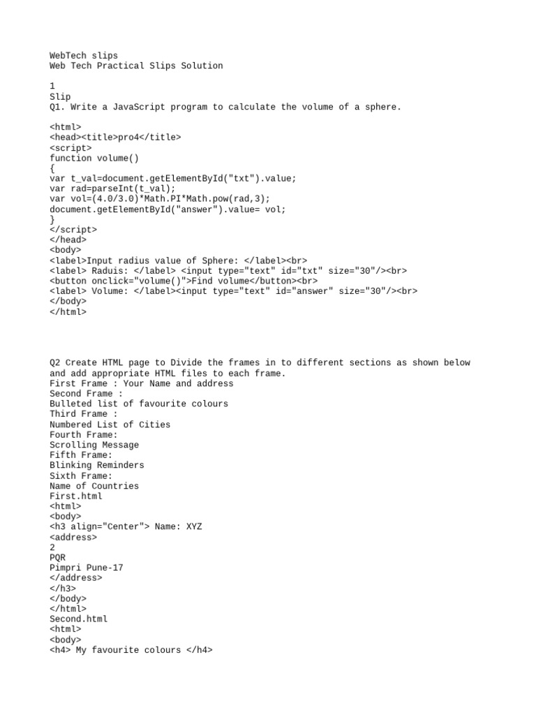 Web Tech Practical Slips Guide | PDF | World Wide Web | Internet & Web