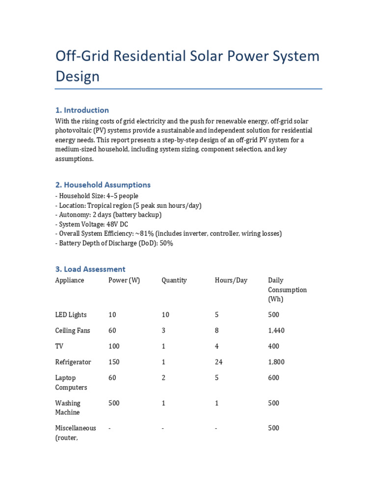 Off-Grid Solar Power System Design Guide | PDF | Photovoltaic System ...