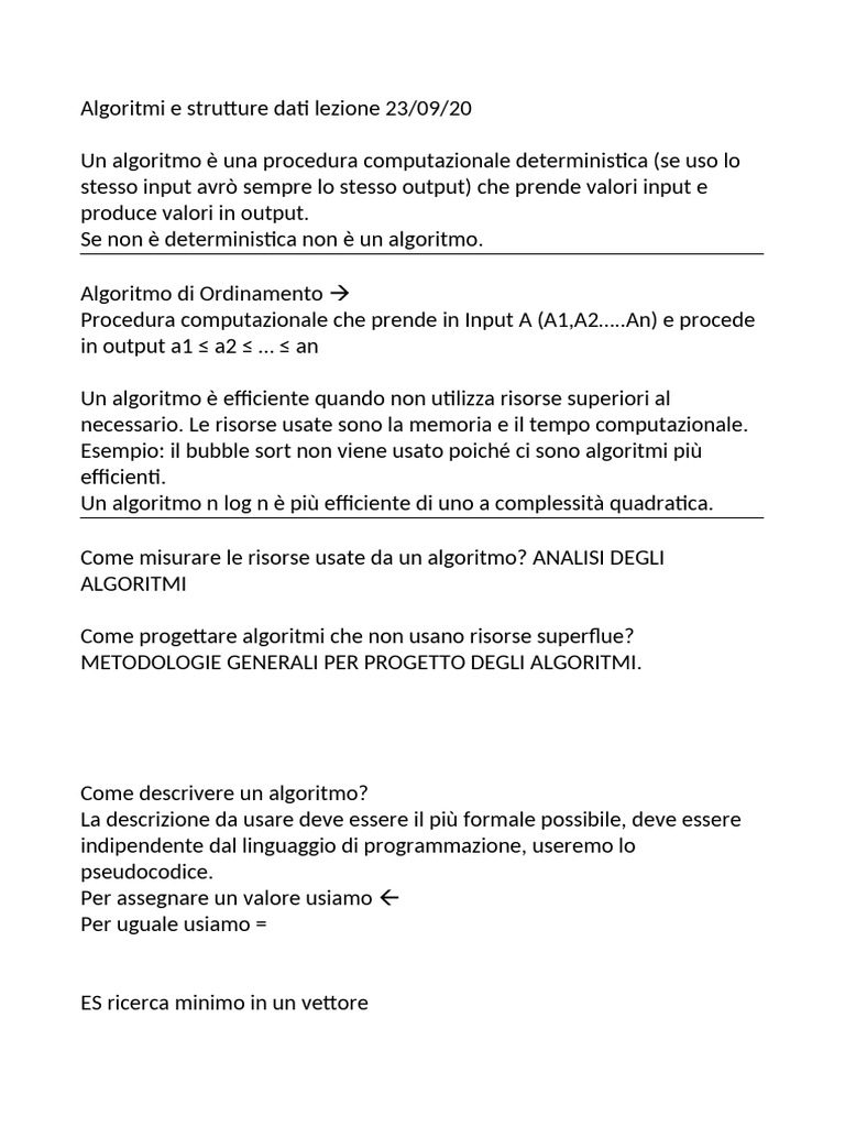 Algoritmi e Strutture Dati Lezione 23 Settembre | PDF
