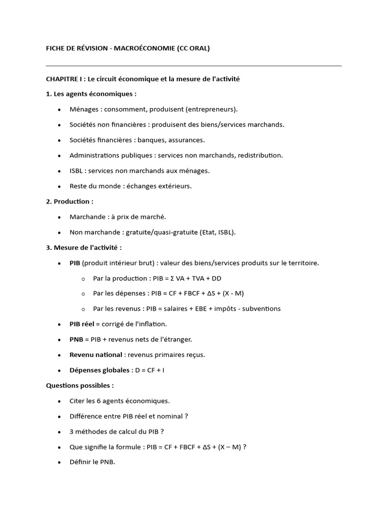 Révision Macroéconomie : Concepts Clés | PDF | Produit intérieur brut ...