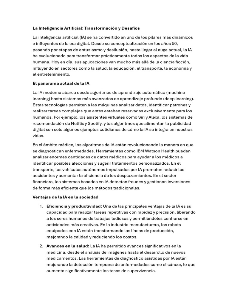 Impacto y Desafíos de la IA en la Sociedad | PDF | Inteligencia ...