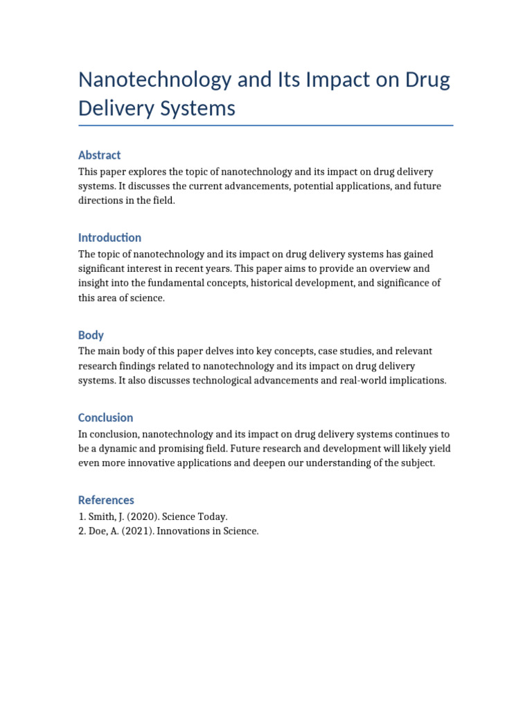 Nanotechnology and Its Impact On Drug Delivery Systems | PDF