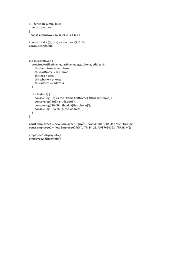 JavaScript Functions and Employee Class | PDF