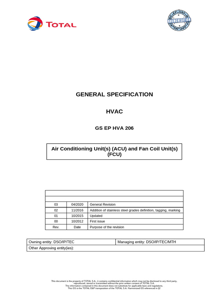 HVAC General Specification: ACU & FCU | PDF | Air Conditioning ...