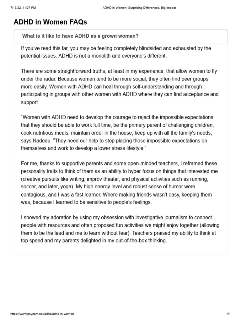 ADHD in Women - Surprising Differences, Big Impact1 | PDF