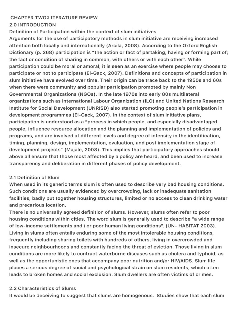 Chapter Two:literature Review | PDF | Slum | Landlord