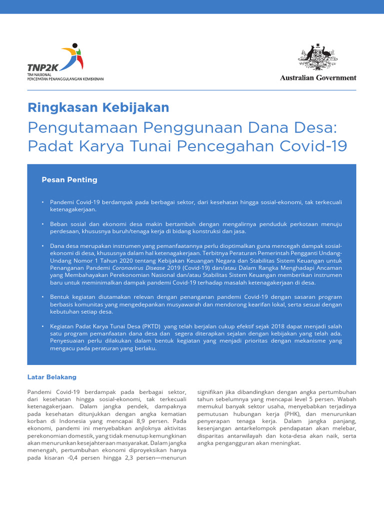 Optimalisasi Dana Desa untuk PKTD Covid-19 | PDF
