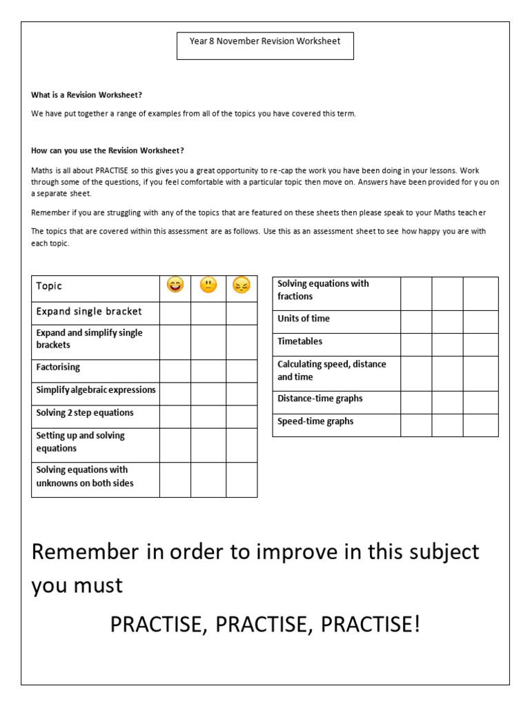 Year 8 Maths Revision Worksheets | PDF | Acceleration | Speed