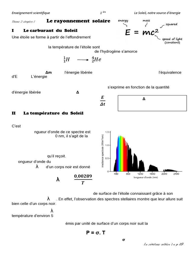 Le rayonnement solaire en 1ère S | PDF | Soleil | Étoiles