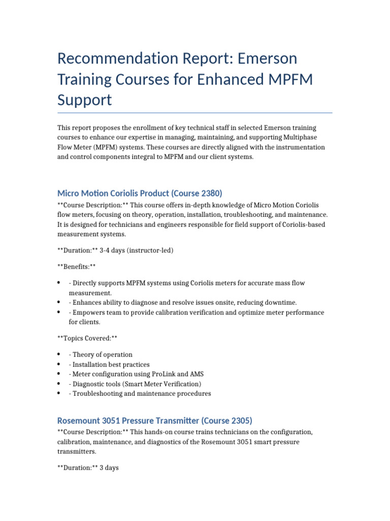 Emerson Training Courses Recommendation Report New Link | PDF ...