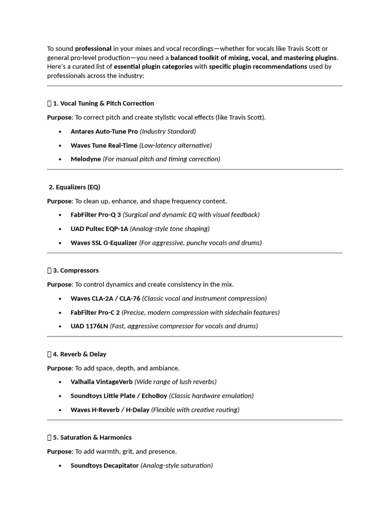 What Plugins To Use To Sound Proffesional | PDF | Equalization (Audio ...