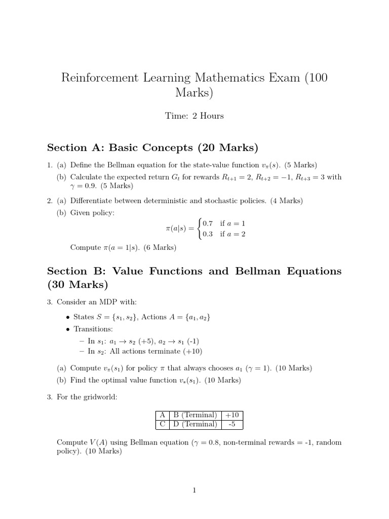Reinforcement Learning Exam Overview | PDF | Applied Mathematics ...