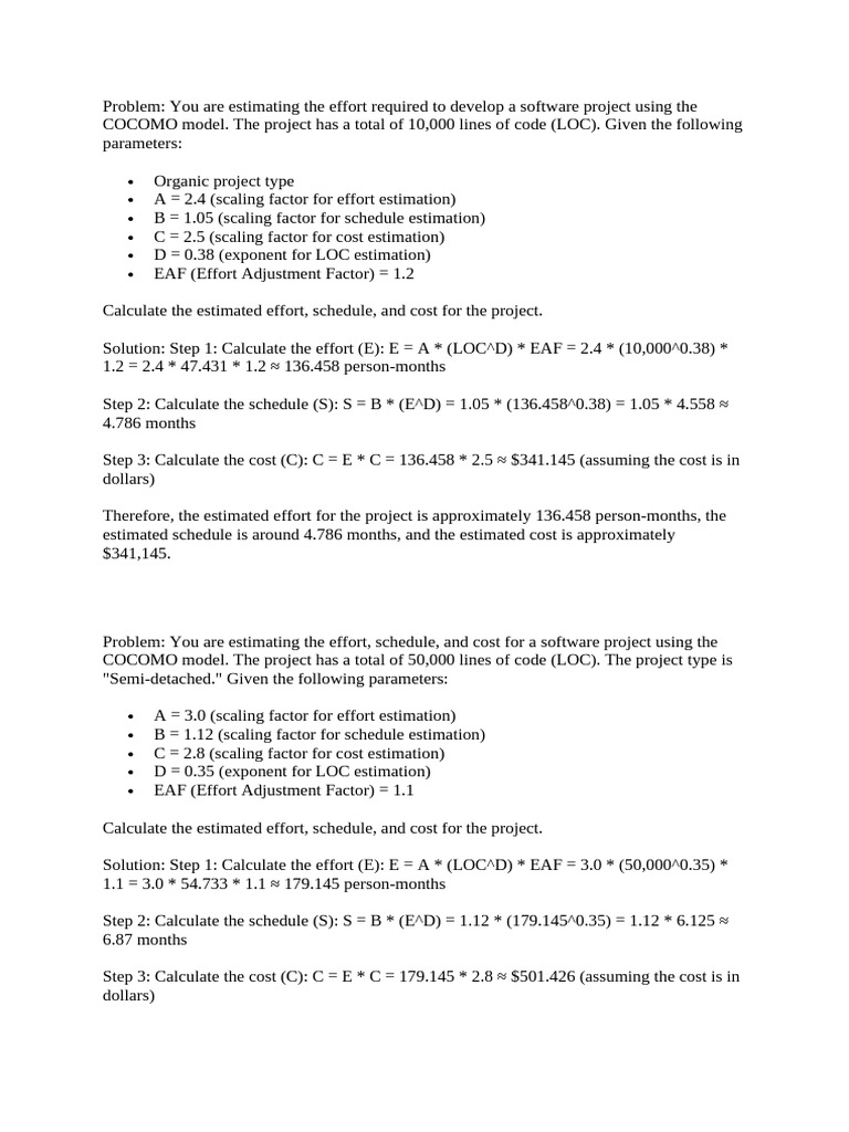 COCOMO and Function Point Cost Estimation | PDF | Software Engineering ...