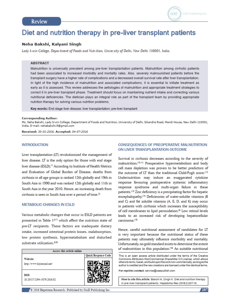 Diet and Nutrition Therapy in Pre Liver Trasplant Patients | PDF ...
