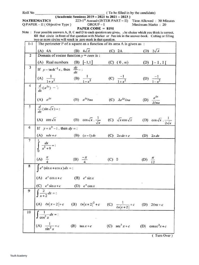Mathematics 2nd Year Past Papers 2023 | PDF