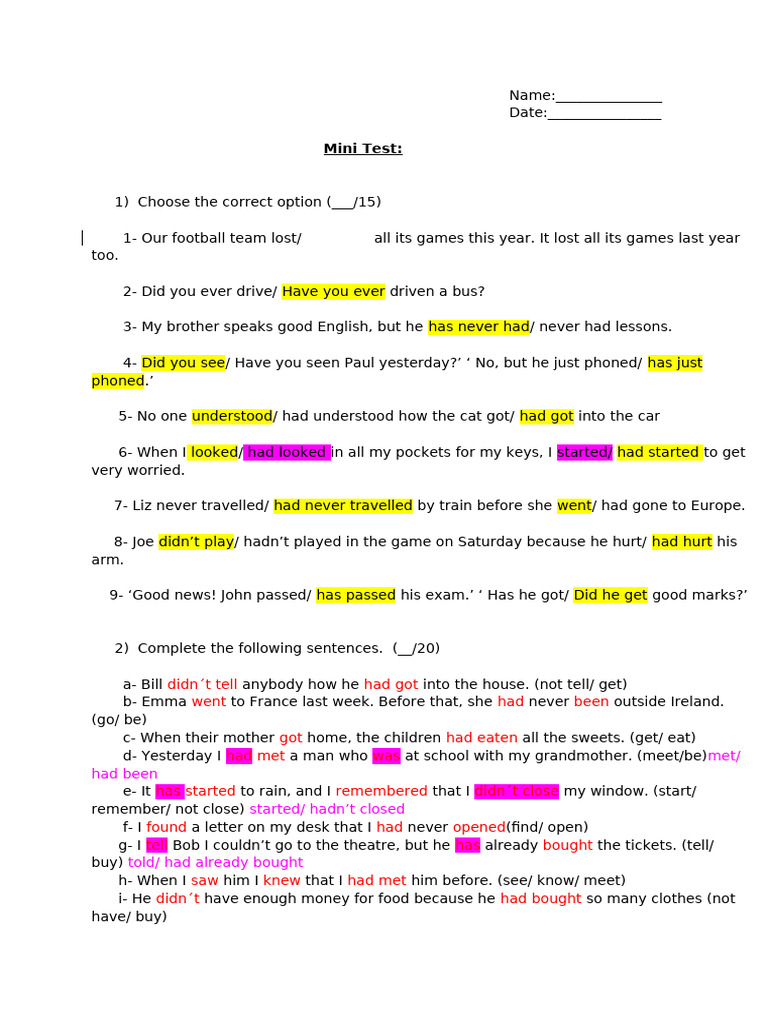 Mini Test Fce | PDF