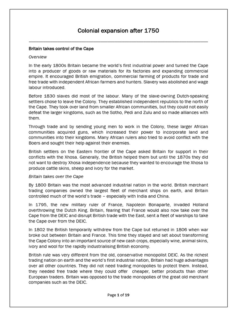 Colonial Expansion in South Africa Post-1750 | PDF | Zulu Kingdom | Slavery