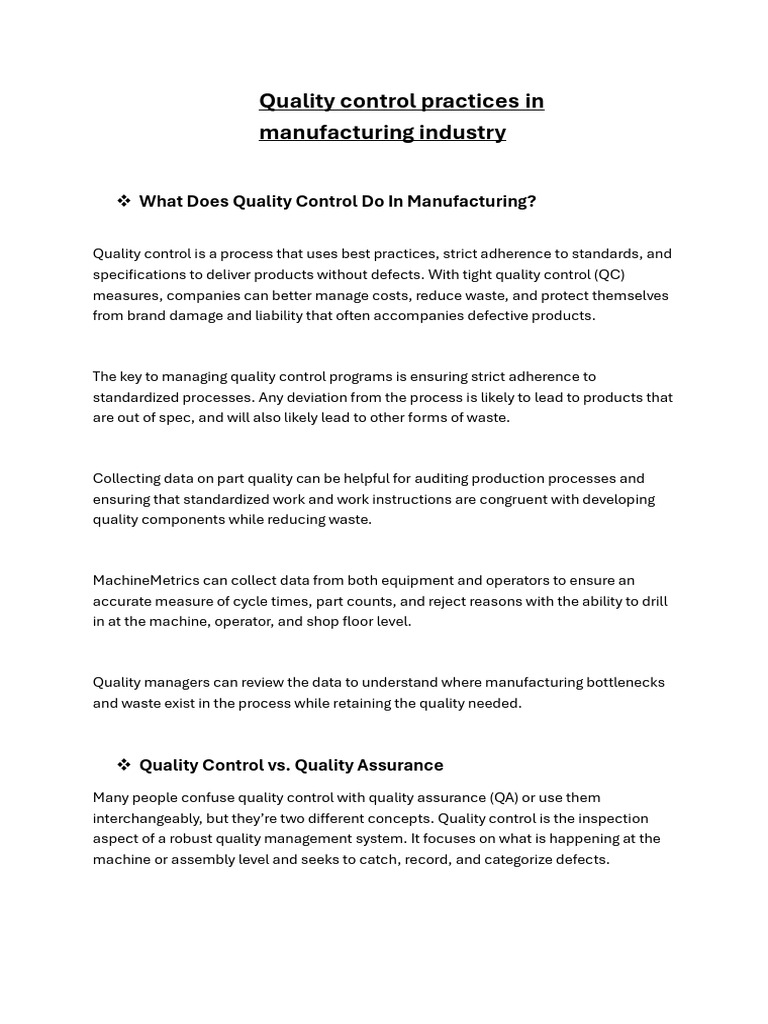 Quality Control Practices 2 Pdf Quality Assurance Lean Manufacturing