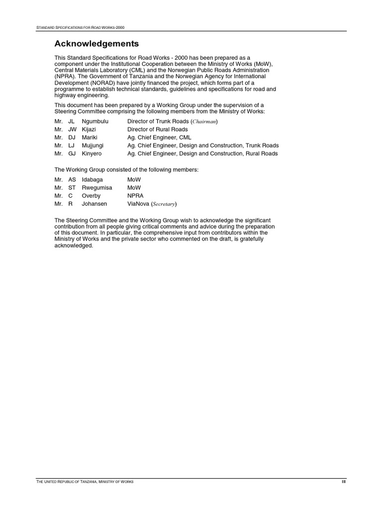 Road Works Specifications 2000 Tanzania | PDF