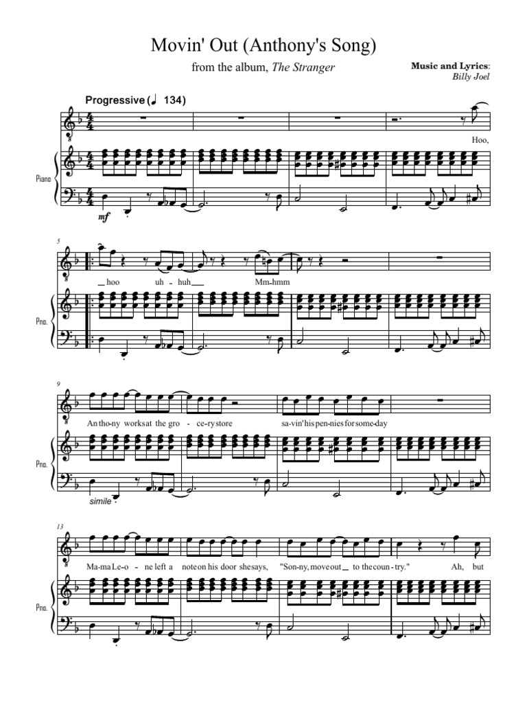 Movin' Out Lyrics and Piano Guide | PDF | Grammy Awards | Columbia Records