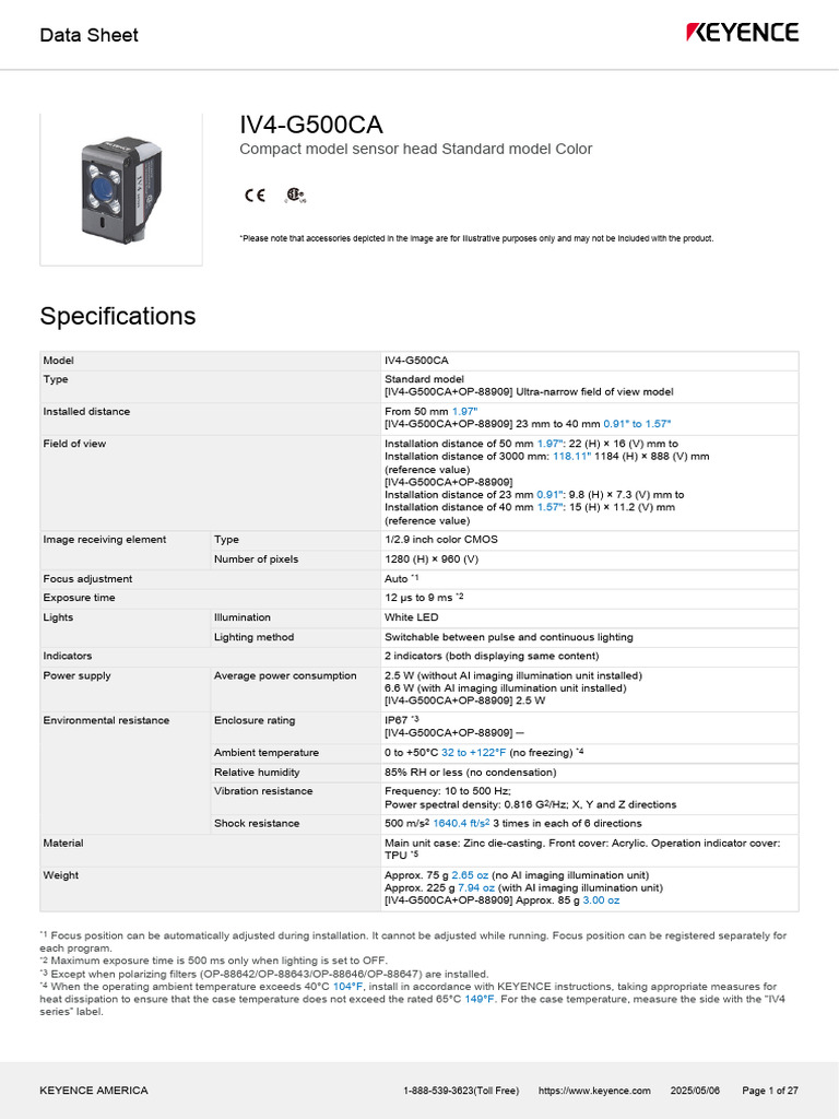 IV4-G500CA Datasheet | PDF | Lighting | Exposure (Photography)