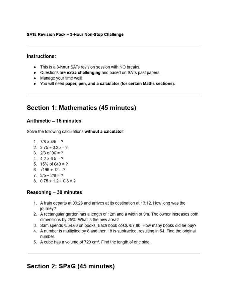SATs 3-Hour Revision Challenge Guide | PDF | Sat | Linguistics